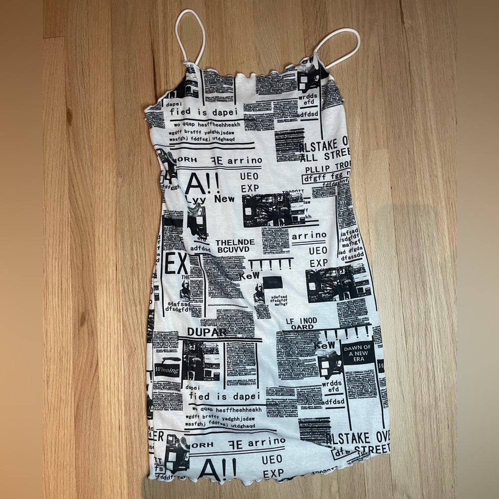 Black and white newspaper dress